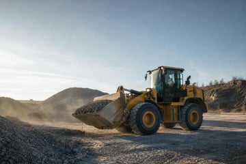 Used wheel loaders at a commercial worksite, illustrating wheel loaders financing used: what to expect