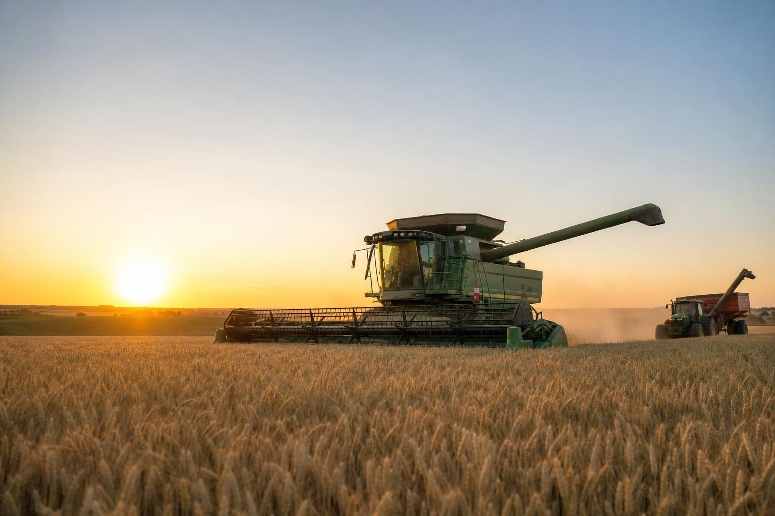 Combine harvester at a commercial worksite, illustrating agriculture equipment financing rates