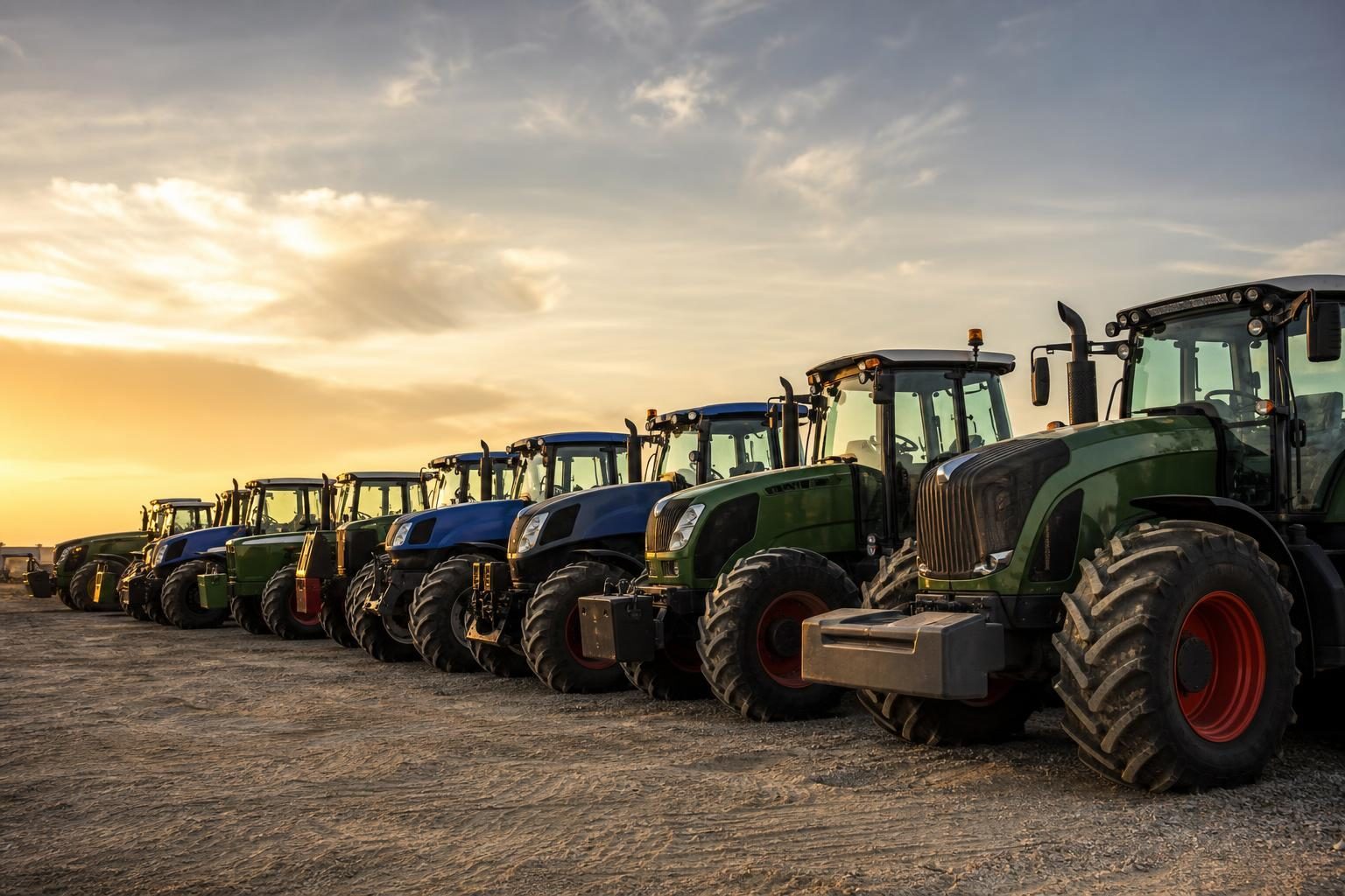 Used tractors at a commercial worksite, illustrating agriculture equipment financing used