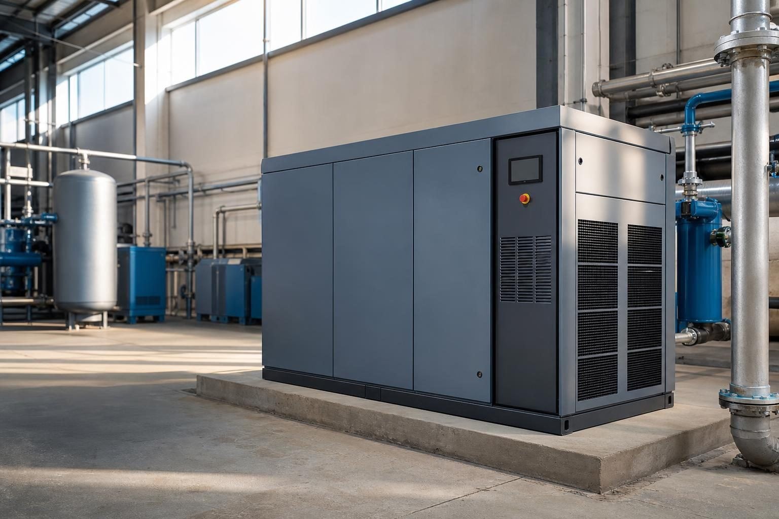 Air compressor at a commercial worksite, illustrating air compressor financing for small business: what to expect