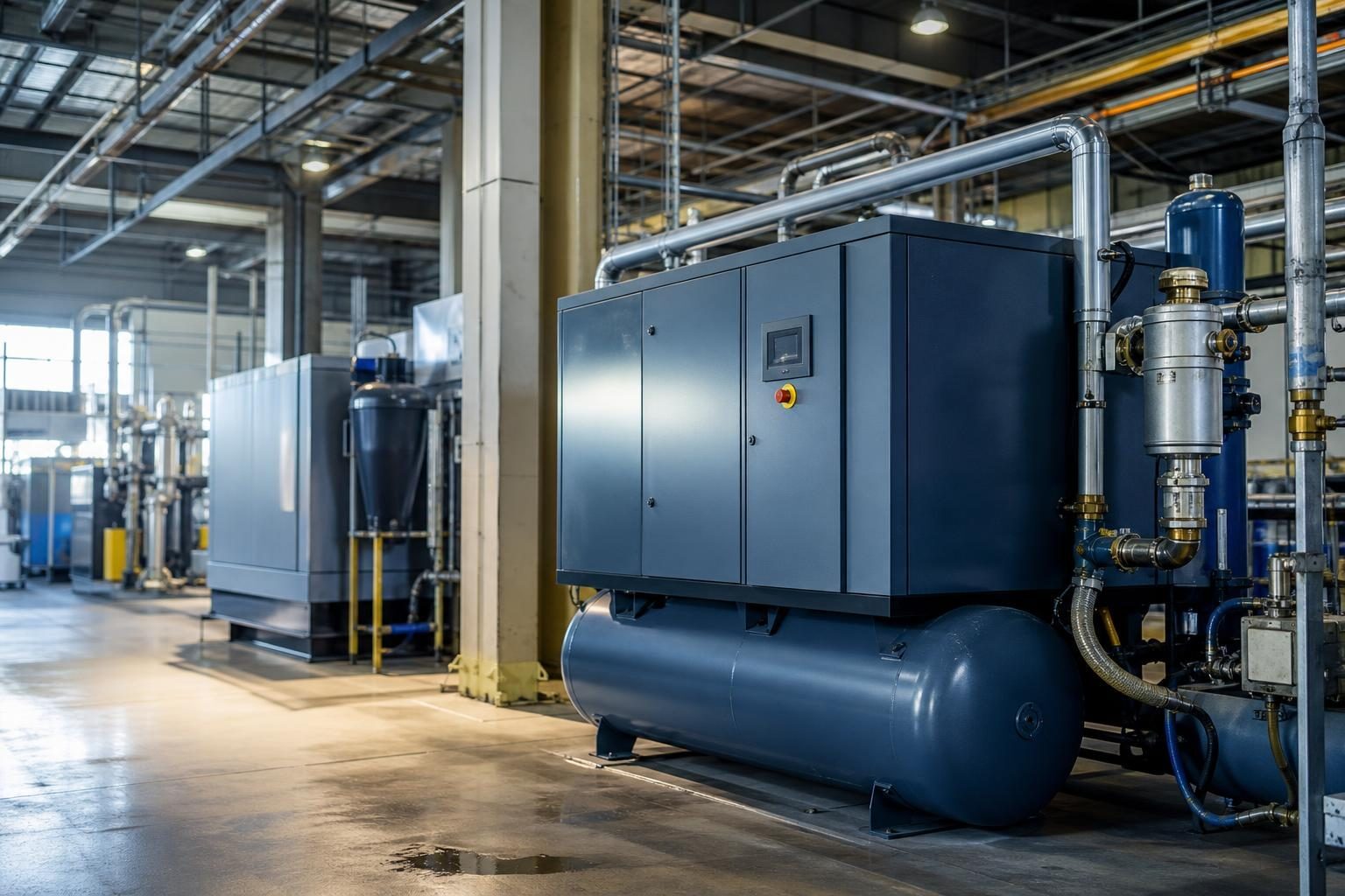 Air compressor at a commercial worksite, illustrating air compressor financing qualify for: what to expect