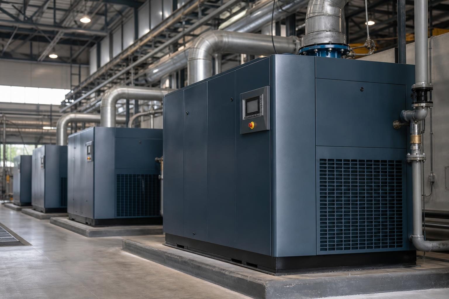 Industrial air compressor at a commercial worksite, illustrating air compressor financing rates: what to expect