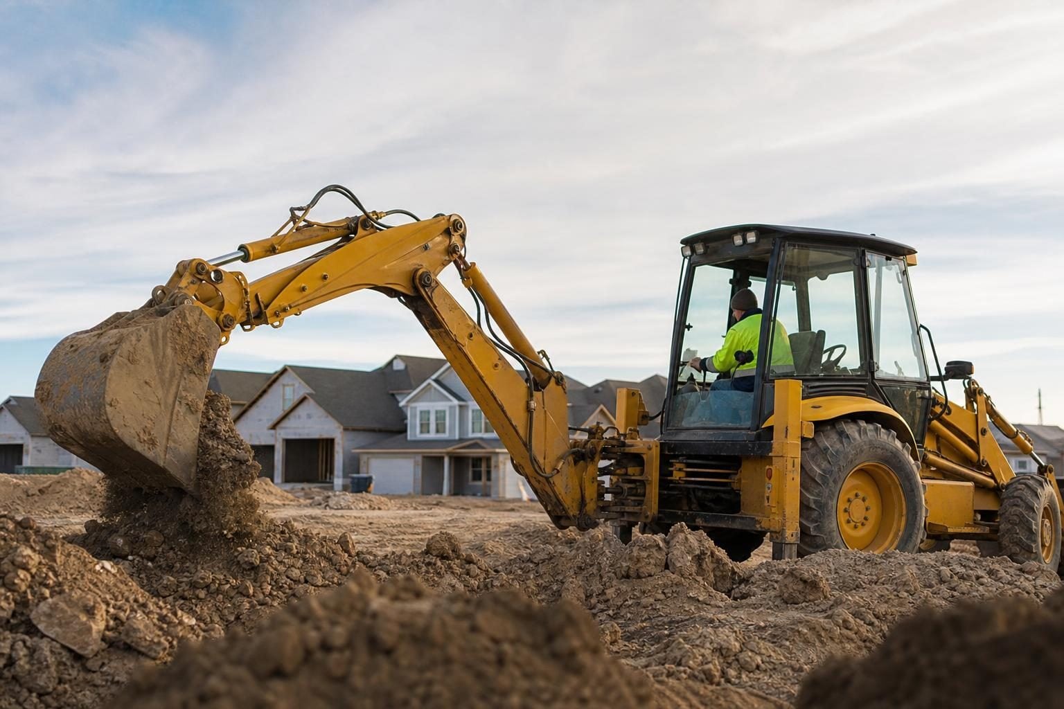 Backhoe at a commercial worksite, illustrating backhoes financing bad credit: what to expect