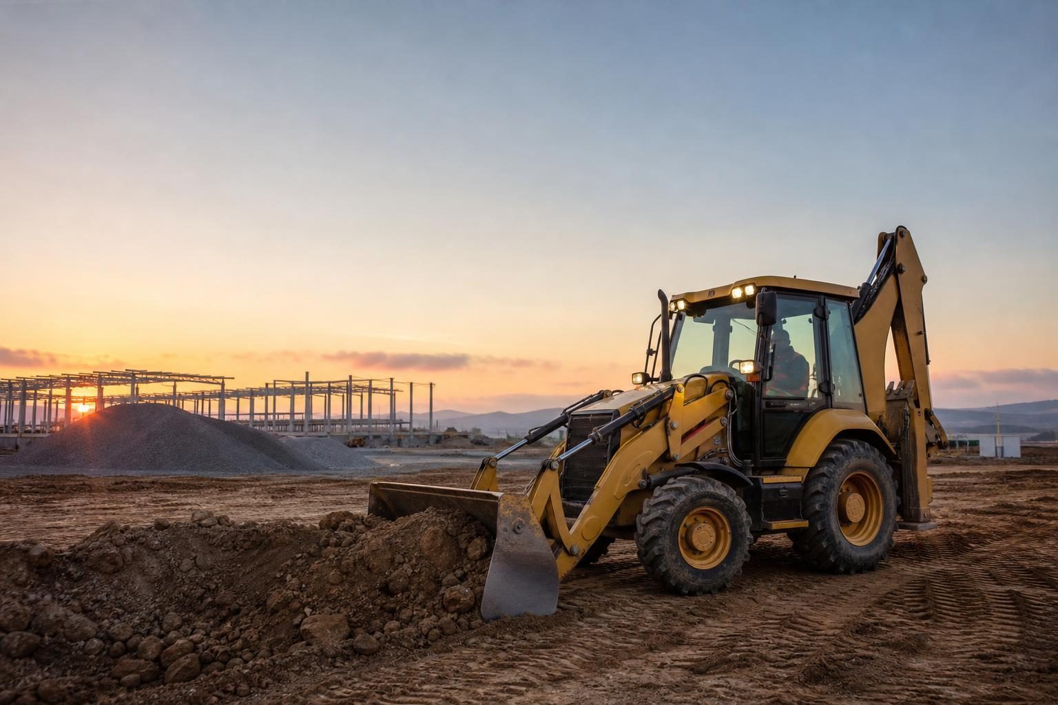 Backhoe at a commercial worksite, illustrating backhoes financing rates: what to expect
