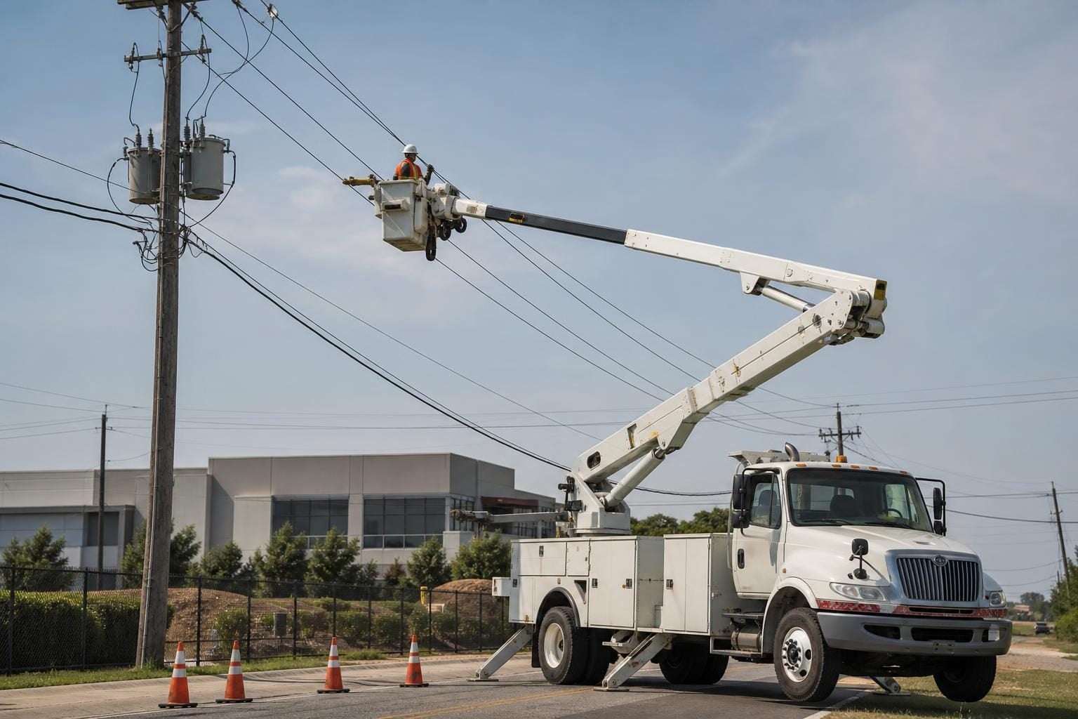 Bucket truck at a commercial worksite, illustrating bucket trucks financing cost: what to expect