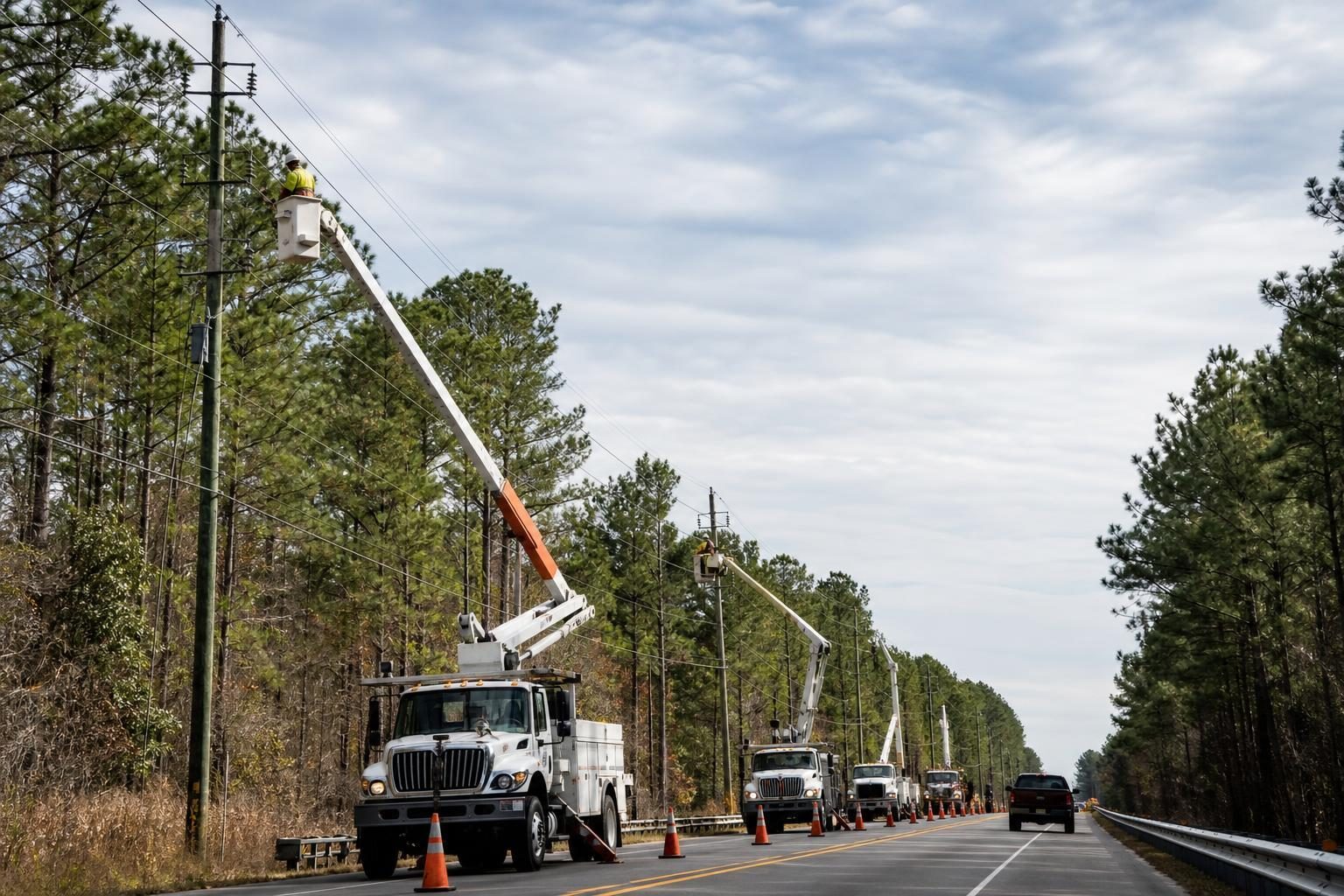 Bucket truck at a commercial worksite, illustrating bucket trucks financing in georgia