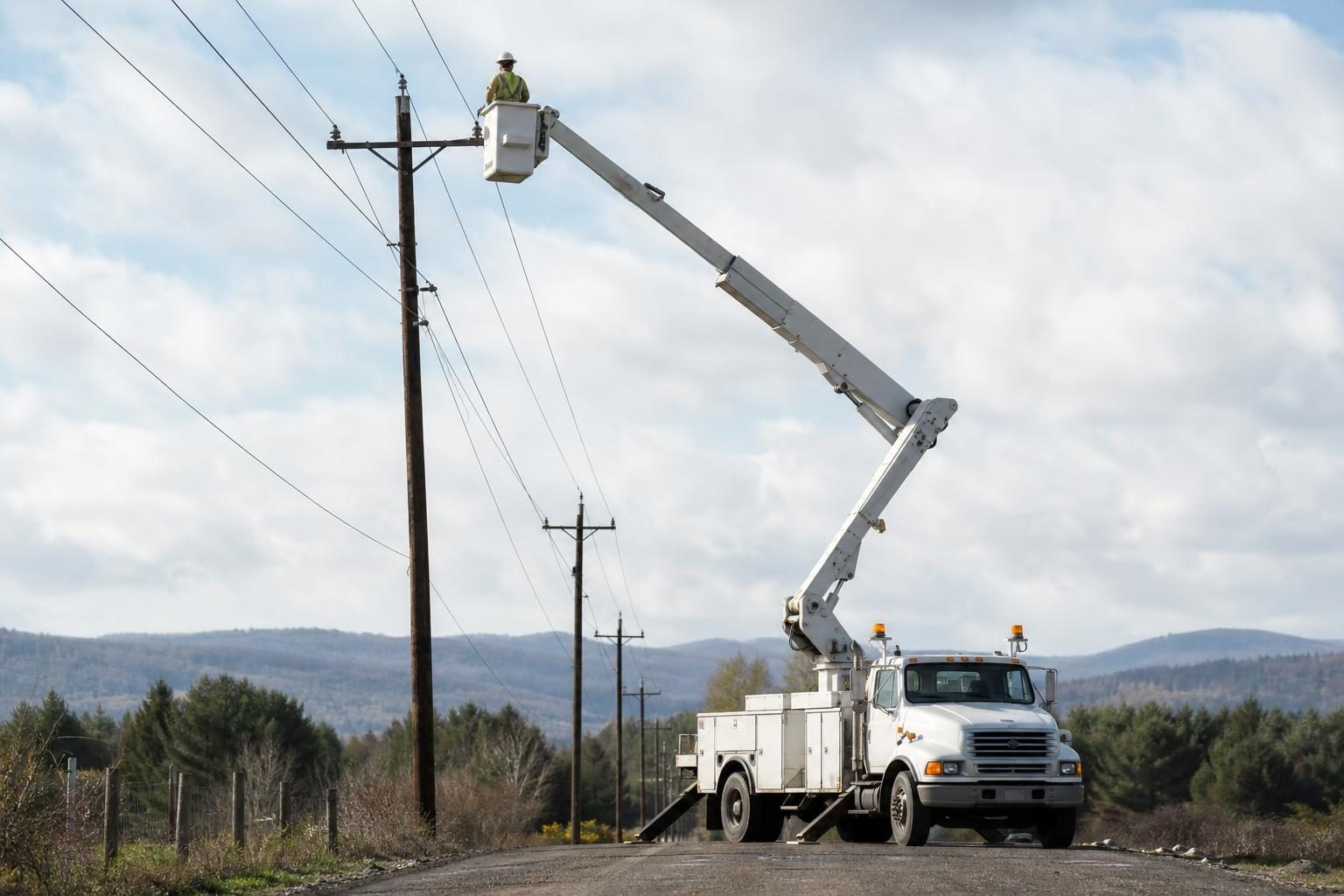 Bucket truck at a commercial worksite, illustrating bucket trucks financing requirements: what to expect