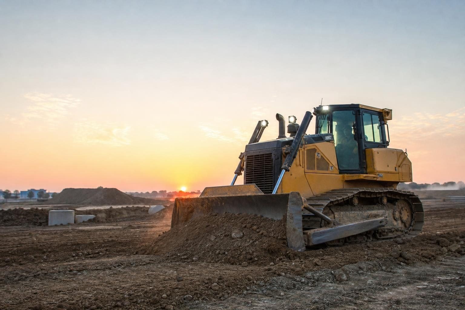 Bulldozer at a commercial worksite, illustrating bulldozers financing no money down: what to expect