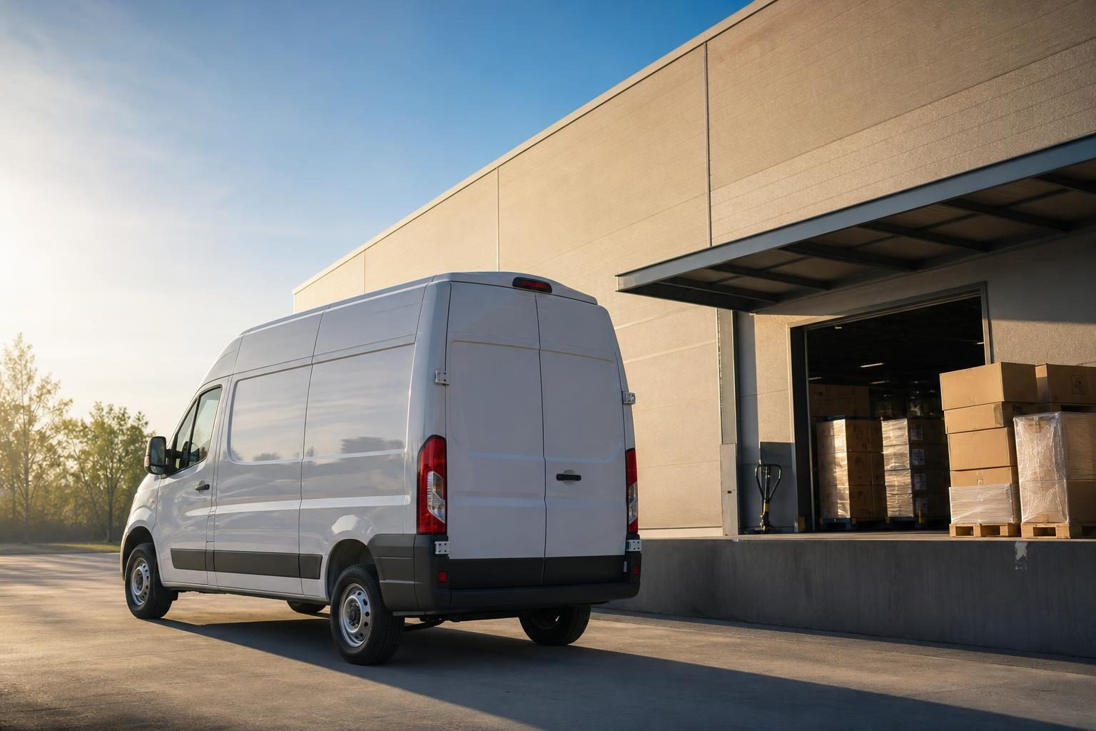 Cargo van at a commercial worksite, illustrating cargo vans financing bad credit: what to expect