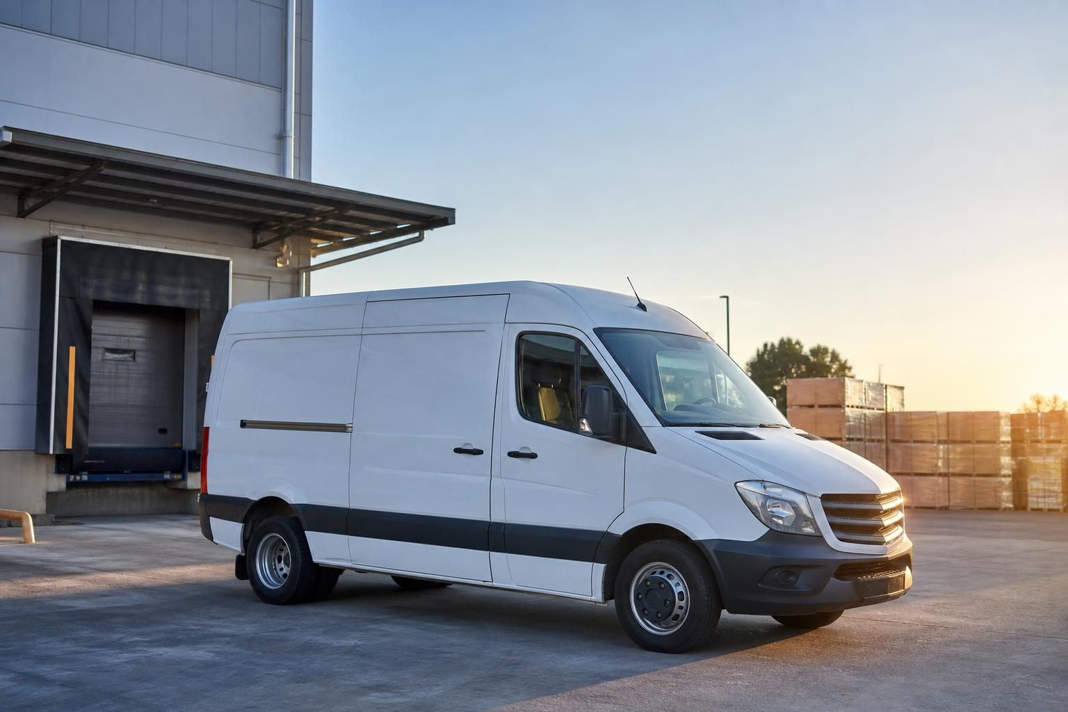 Cargo van at a commercial worksite, illustrating cargo vans financing qualify for: what to expect