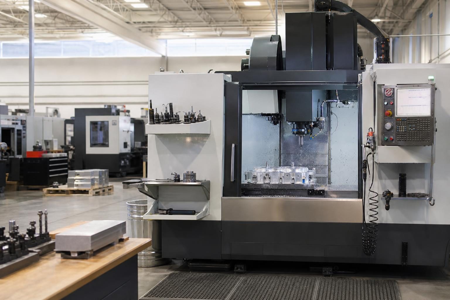 Cnc machining center at a commercial worksite, illustrating cnc machines financing rates: what to expect