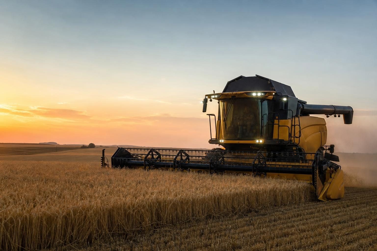 Combine harvester at a commercial worksite, illustrating combines financing with no down payment: what to expect