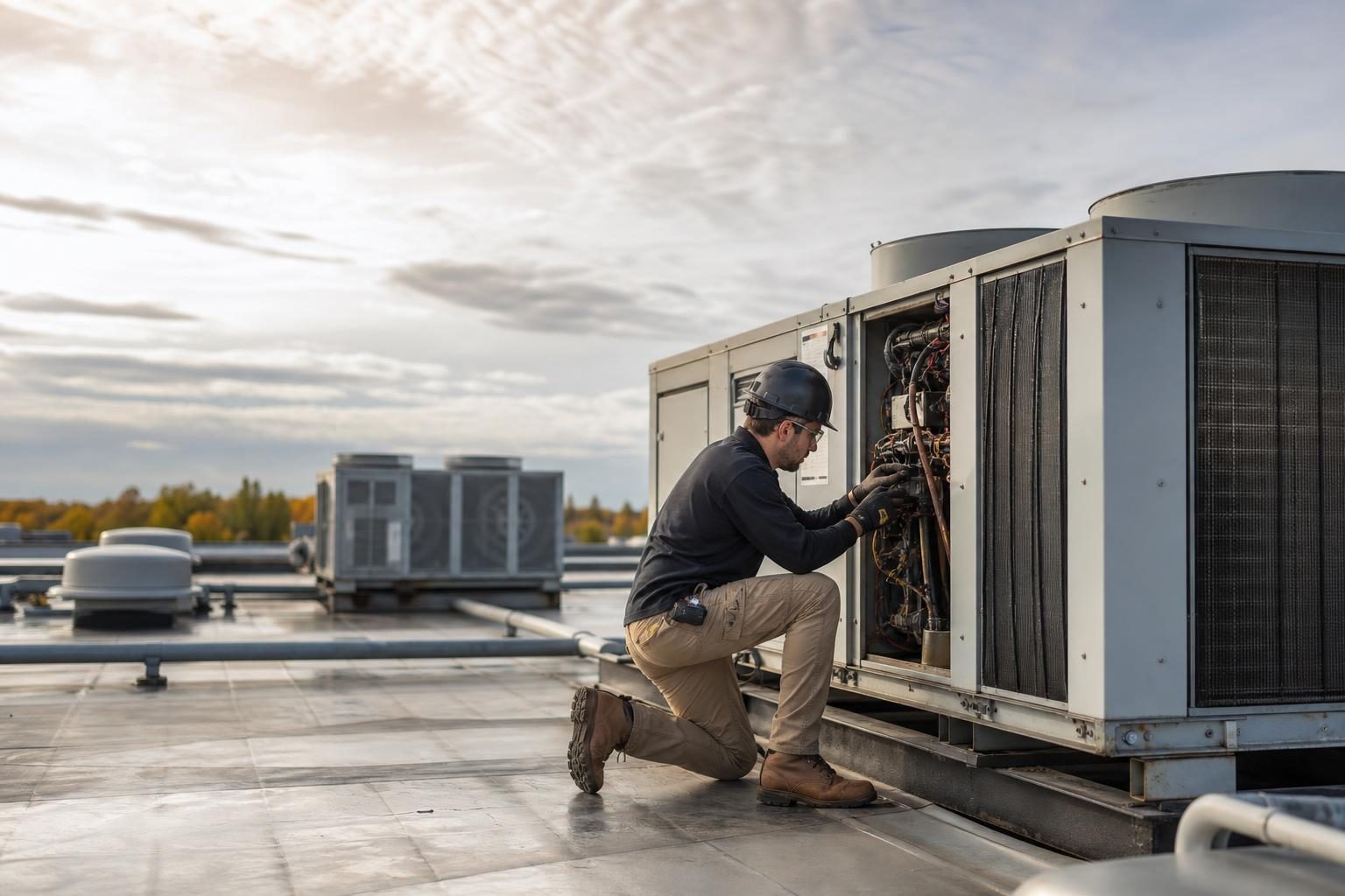 Commercial rooftop hvac unit at a commercial worksite, illustrating commercial hvac system financing for small business: what to expect