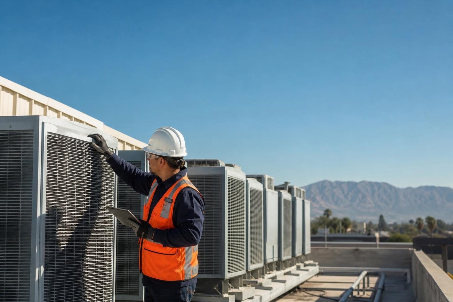 Commercial rooftop hvac units at a commercial worksite, illustrating commercial hvac system financing in california
