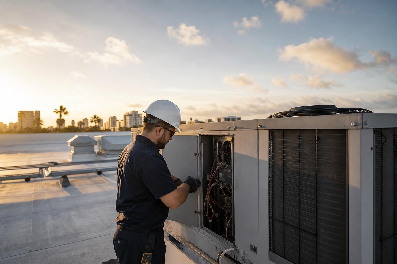 Commercial rooftop hvac unit at a commercial worksite, illustrating commercial hvac system financing in florida