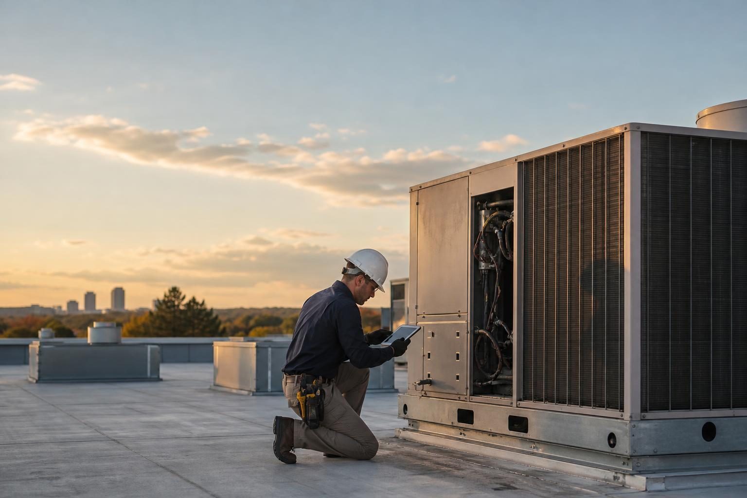 Commercial rooftop hvac units at a commercial worksite, illustrating commercial hvac system financing in north carolina