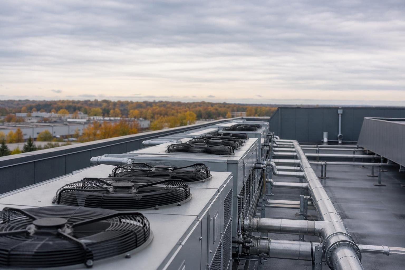 Commercial hvac rooftop units at a commercial worksite, illustrating commercial hvac system financing in ohio