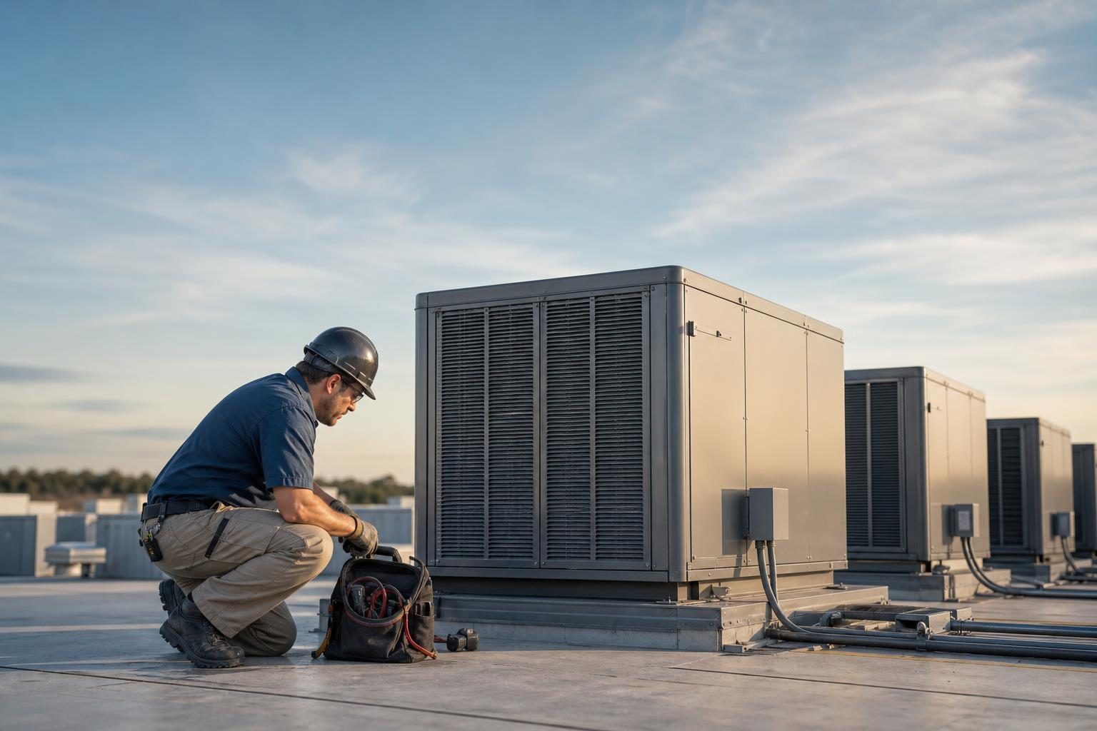 Commercial hvac rooftop units at a commercial worksite, illustrating commercial hvac system financing with no down payment: what to expect