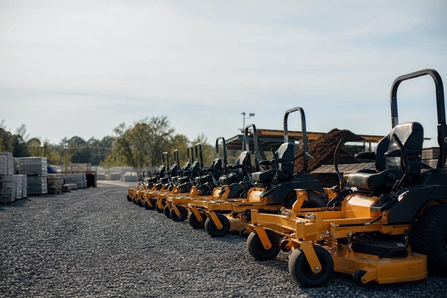 Used commercial mowers at a commercial worksite, illustrating commercial mower financing used: what to expect