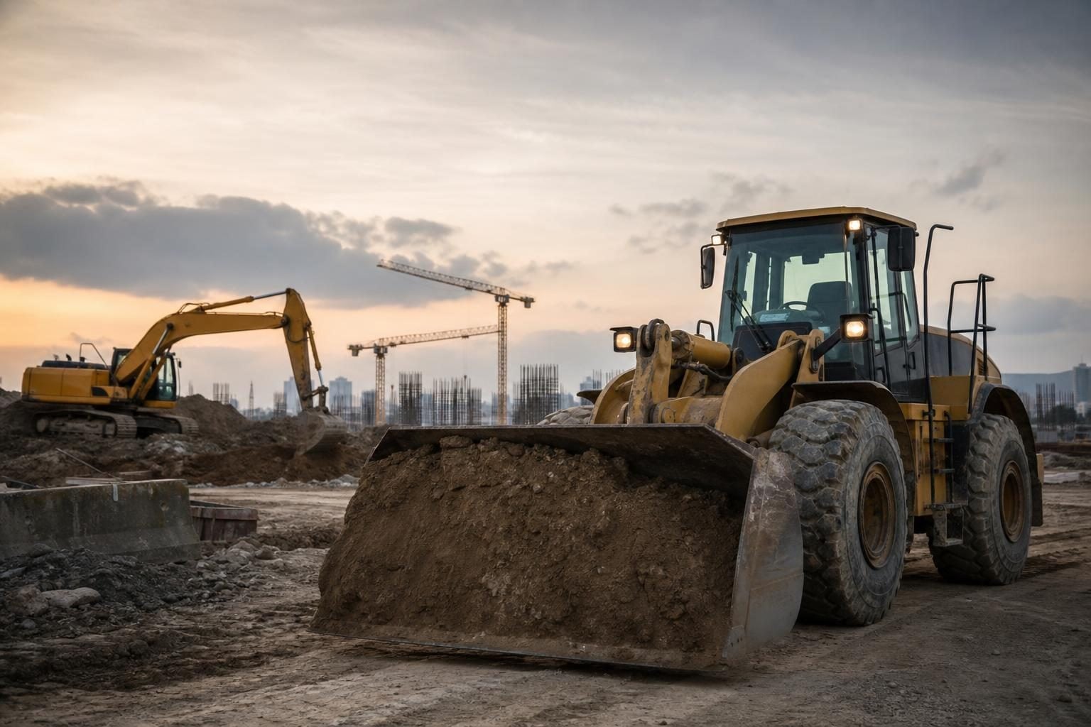 Excavator at a commercial worksite, illustrating construction equipment financing bad credit