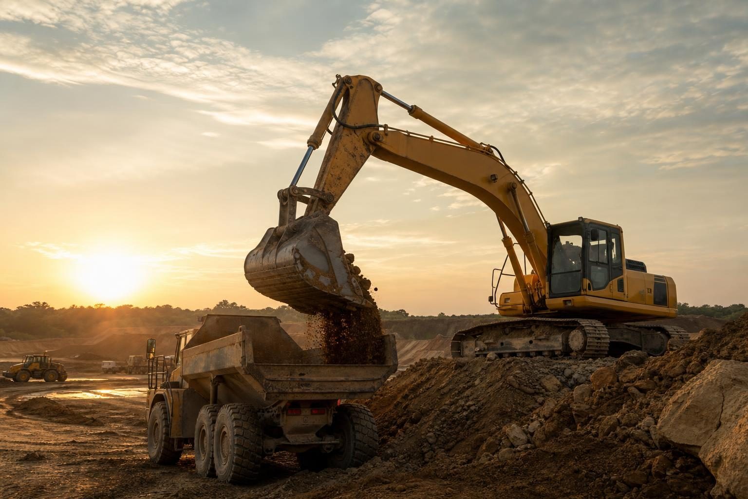 Excavator at a commercial worksite, illustrating construction equipment financing calculator