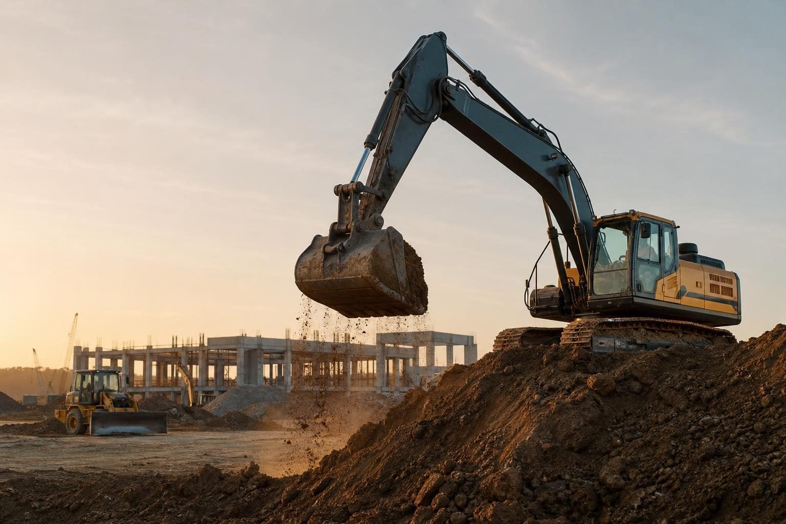 Excavator at a commercial worksite, illustrating construction equipment financing for small business