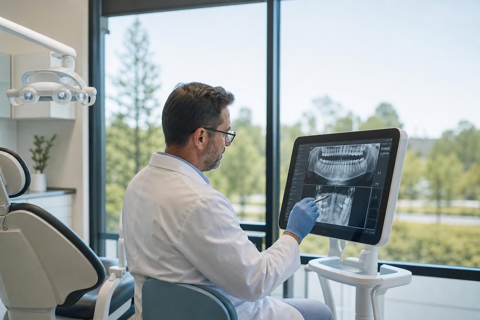 Dental operatory chair at a commercial worksite, illustrating dental equipment financing no money down
