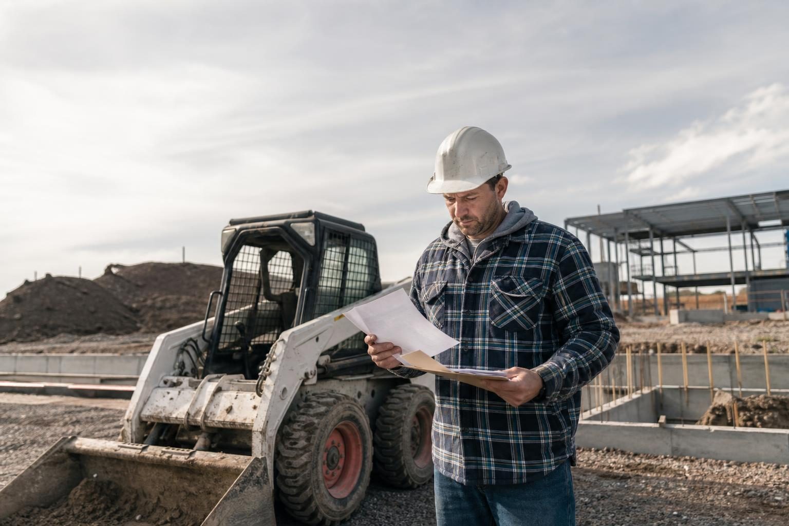 Construction equipment at a commercial worksite, illustrating equipment lease vs loan: which is right for your business?