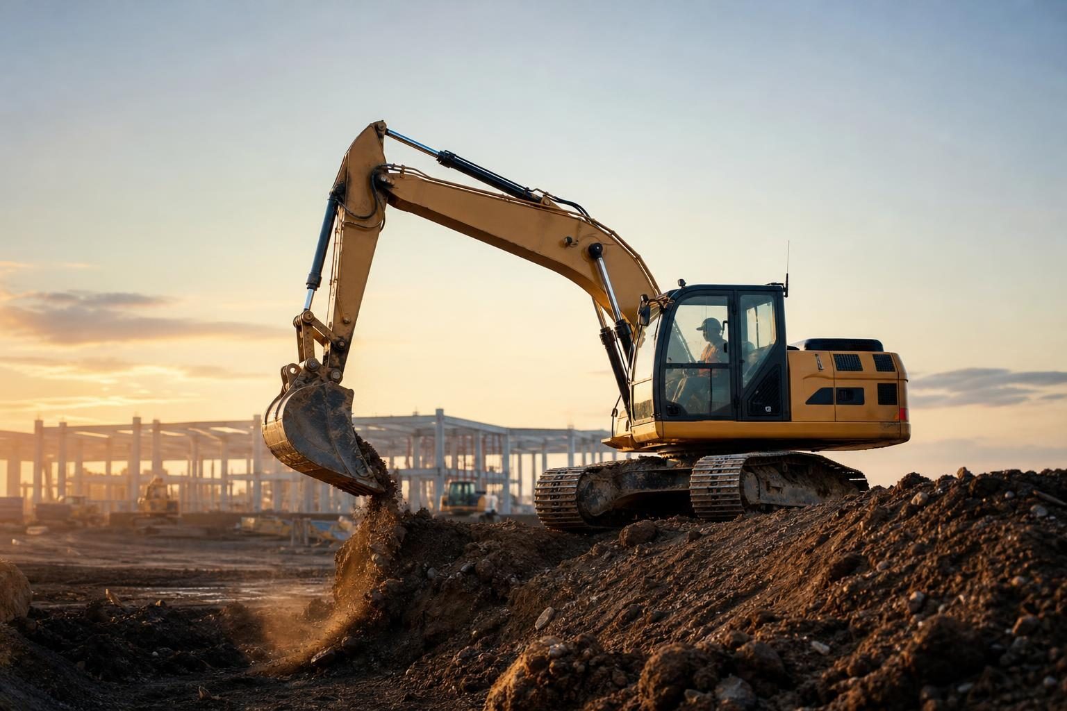 Used excavator at a commercial worksite, illustrating excavators financing used: what to expect