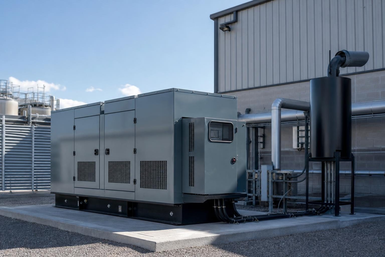 Commercial generator set at a commercial worksite, illustrating generator set financing bad credit: what to expect