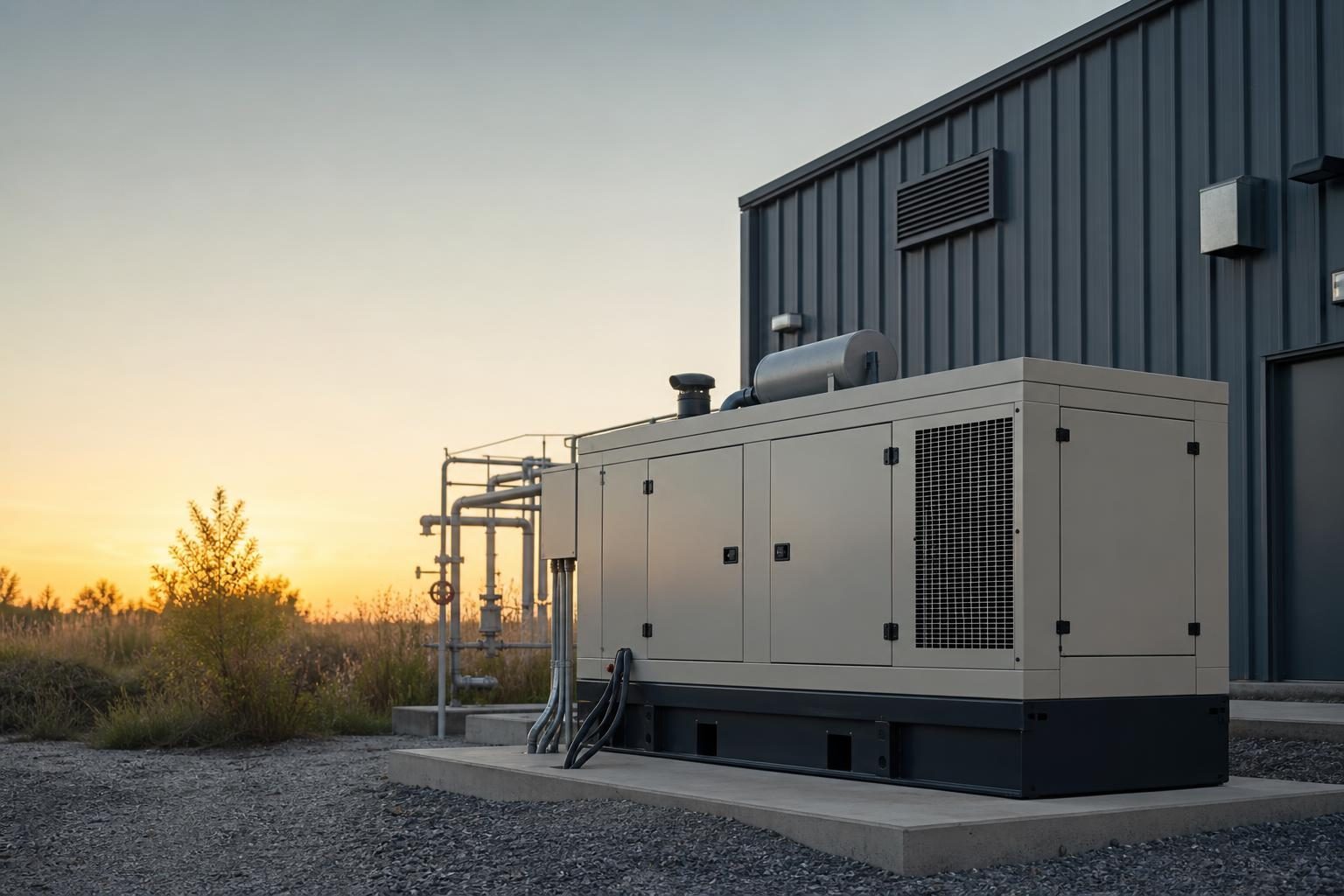 Commercial generator set at a commercial worksite, illustrating generator set financing for small business: what to expect