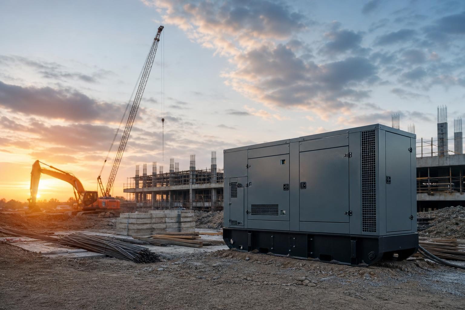 Generator set at a commercial worksite, illustrating generator set financing rates: what to expect