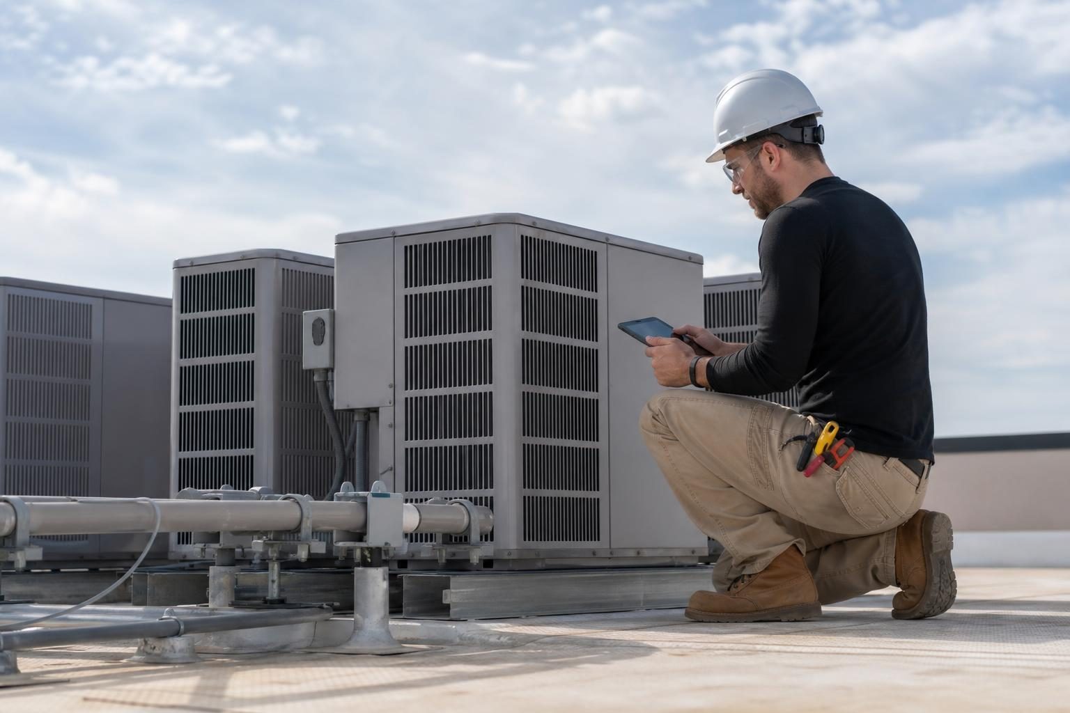 Commercial rooftop hvac unit at a commercial worksite, illustrating hvac equipment financing for small business: a complete guide