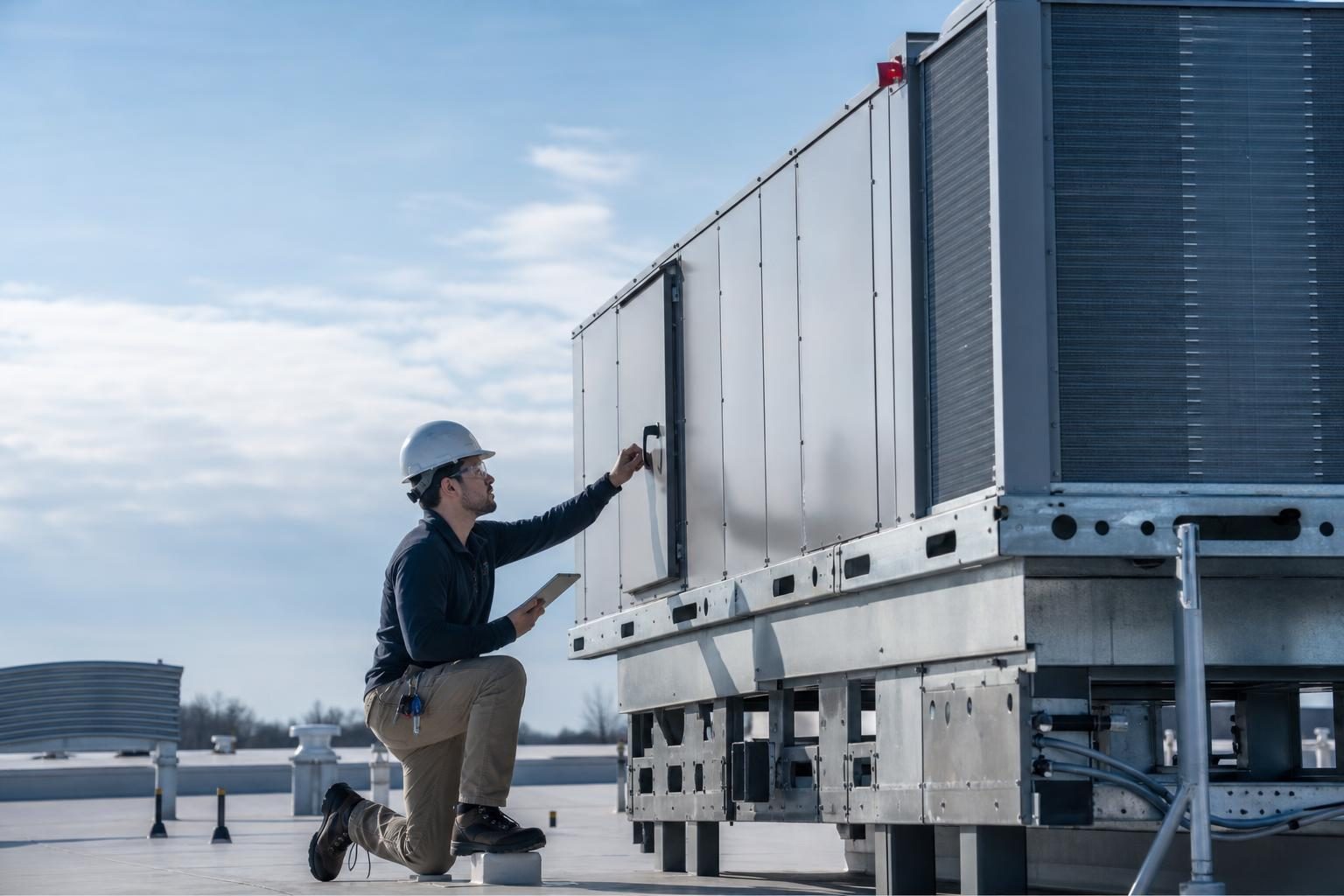 Commercial hvac rooftop unit at a commercial worksite, illustrating hvac equipment financing no money down