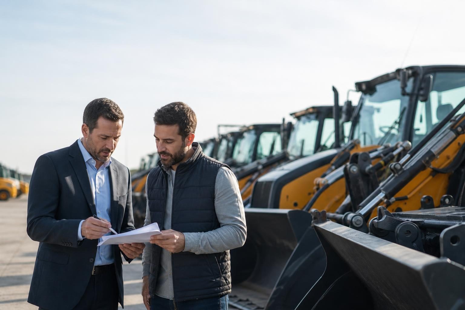 Commercial equipment dealership at a commercial worksite, illustrating point of sale financing for equipment sellers: a complete guide
