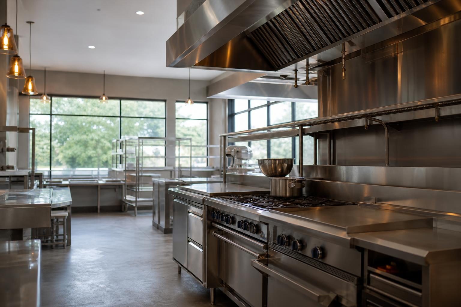 Commercial kitchen equipment at a commercial worksite, illustrating restaurant food service equipment financing startup business