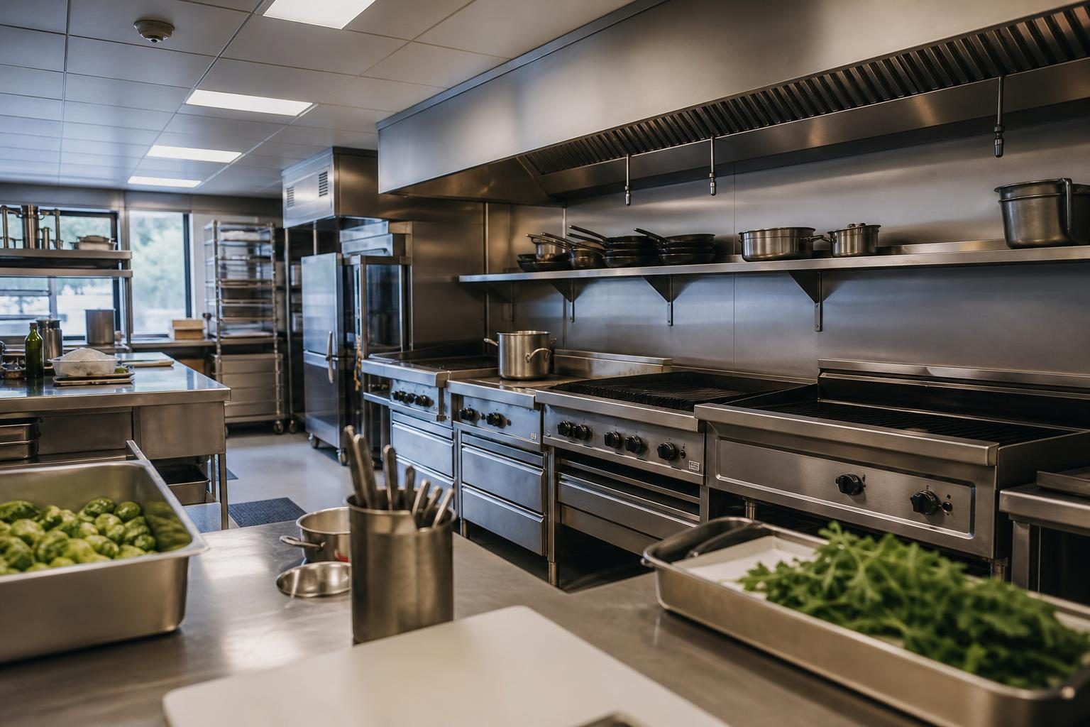 Used commercial kitchen equipment at a commercial worksite, illustrating restaurant food service equipment financing used