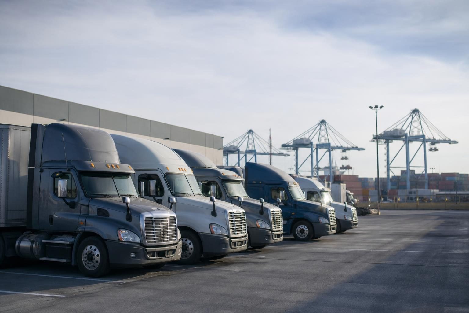 Semi trucks at a commercial worksite, illustrating semi trucks financing in california