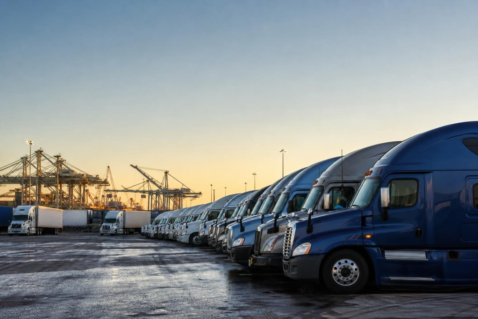 Semi trucks at a commercial worksite, illustrating semi trucks financing in georgia