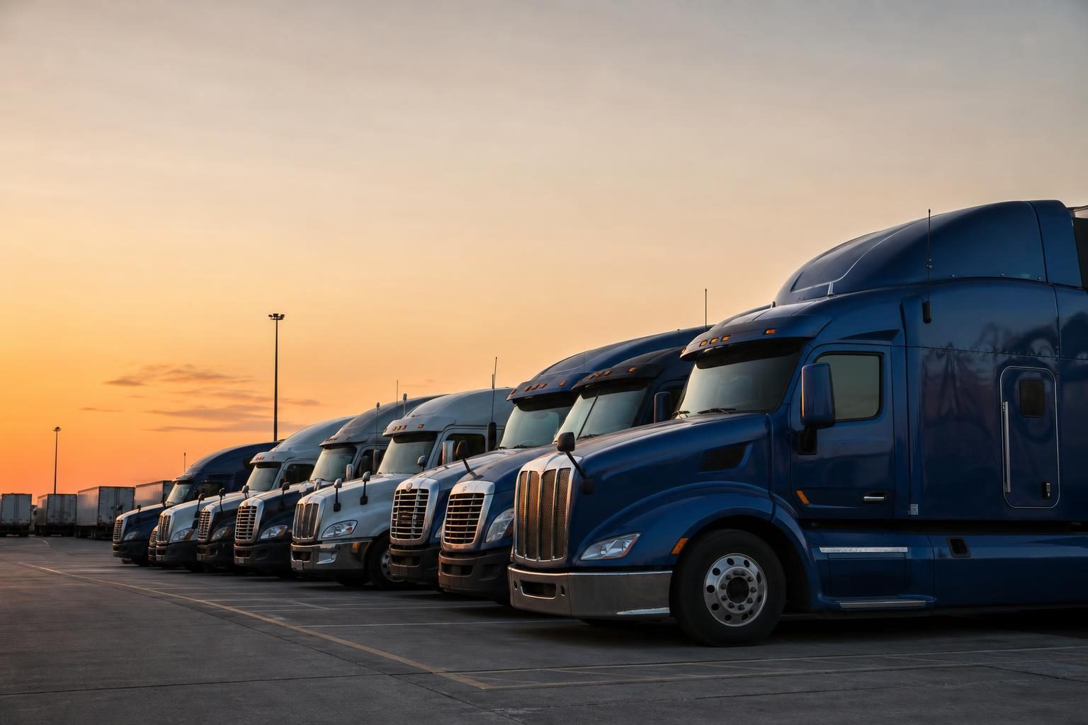 Semi trucks at a commercial worksite, illustrating semi trucks financing no money down: what to expect