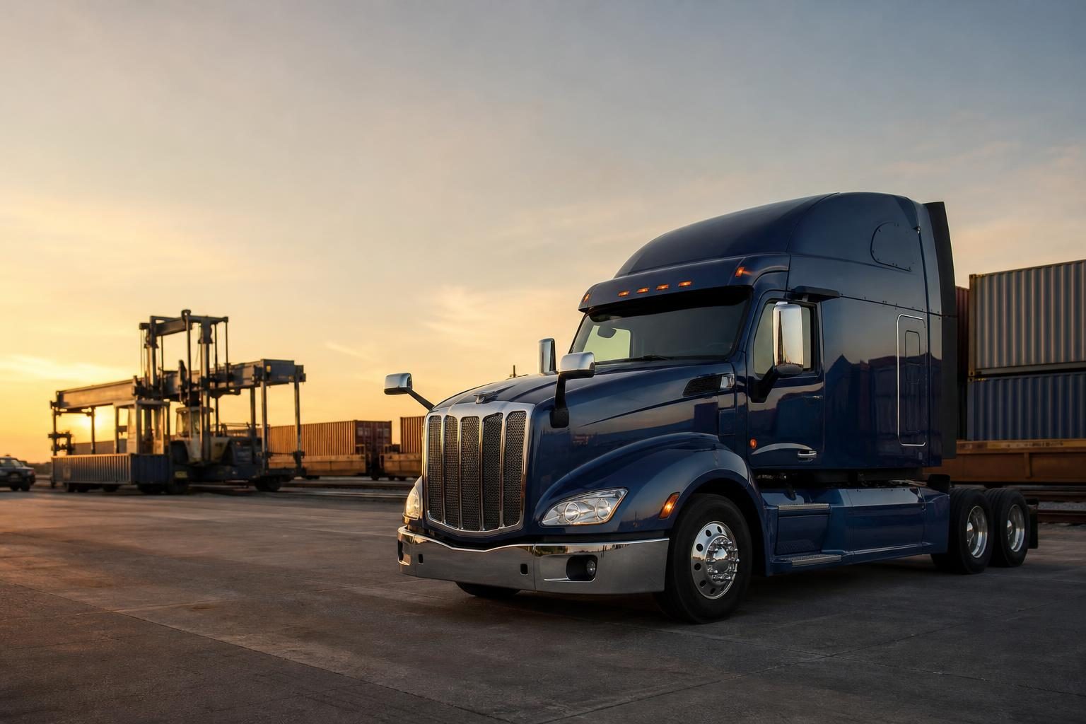 Used semi truck at a commercial worksite, illustrating semi trucks financing used: what to expect