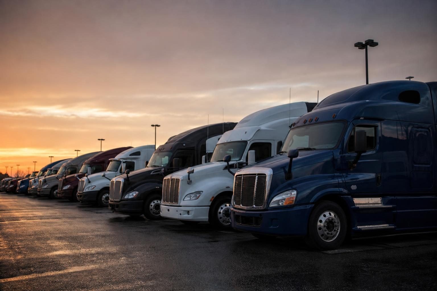 Semi trucks at a commercial worksite, illustrating semi trucks financing with no down payment: what to expect