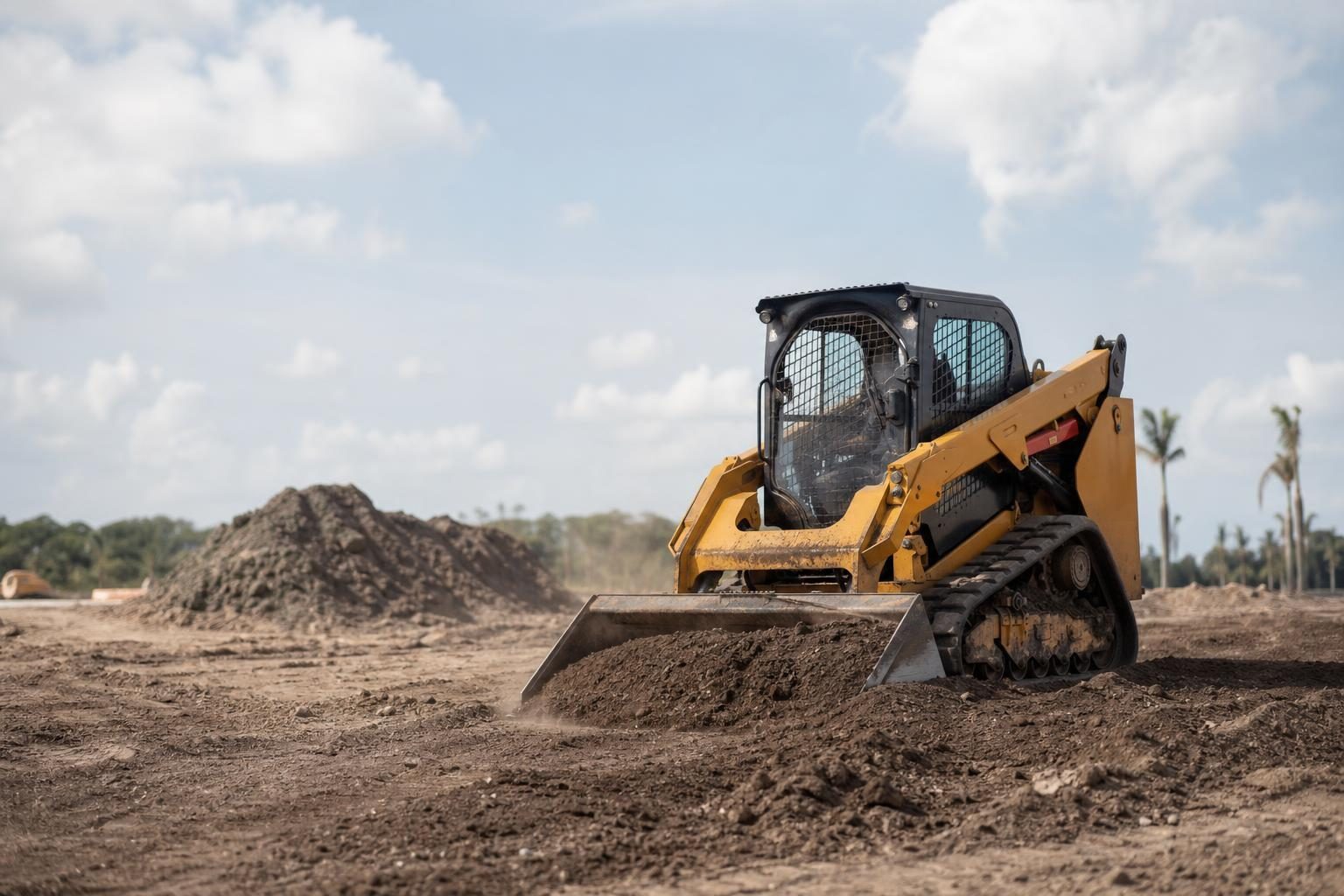Skid steer loader at a commercial worksite, illustrating skid steers financing in florida