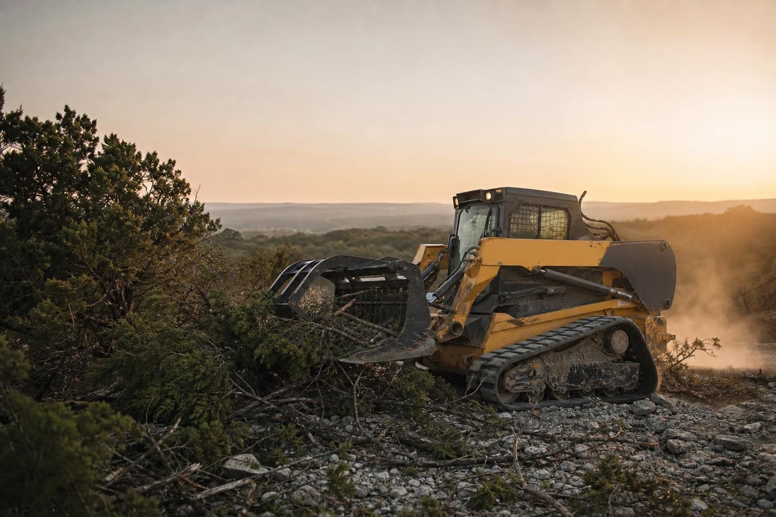 Skid steers at a commercial worksite, illustrating skid steers financing in texas