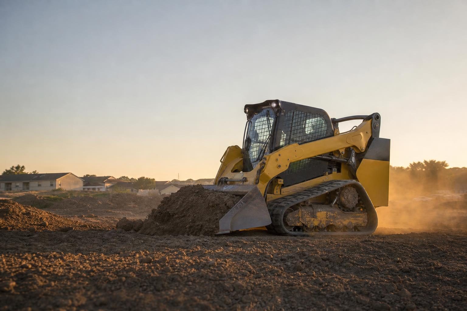 Skid steer loader at a commercial worksite, illustrating skid steers financing with no down payment: what to expect