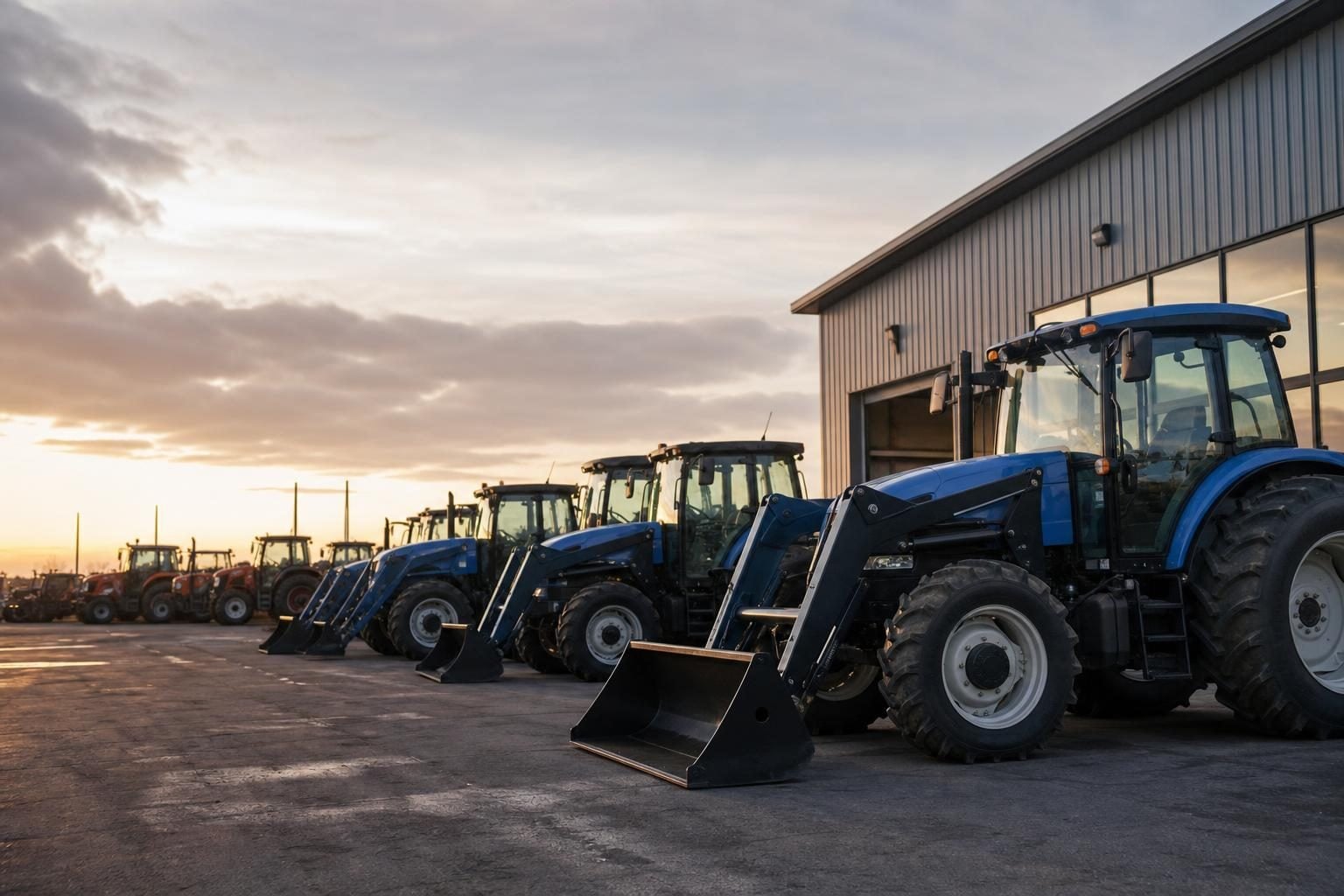 Tractors at a commercial worksite, illustrating tractors financing bad credit: what to expect