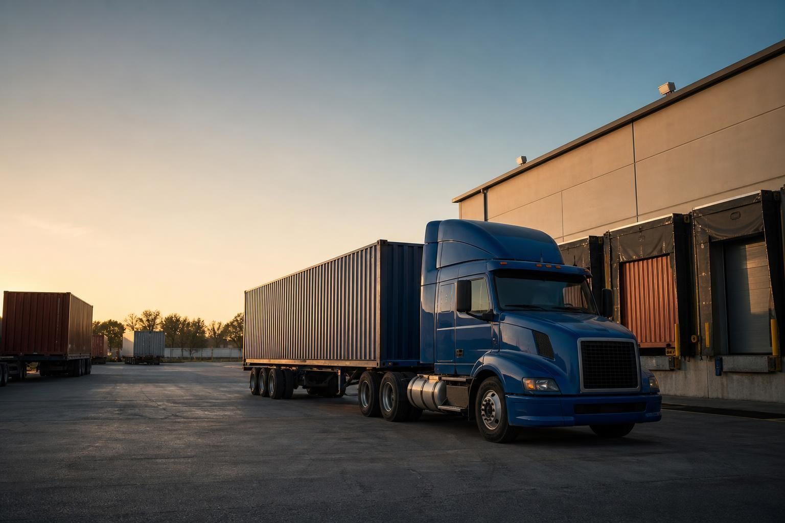 Semi-truck at a commercial worksite, illustrating transportation equipment financing bad credit