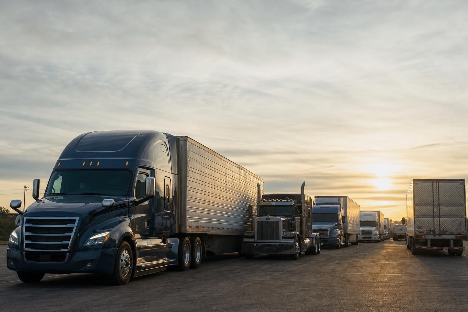 Commercial trucks at a commercial worksite, illustrating transportation equipment financing calculator