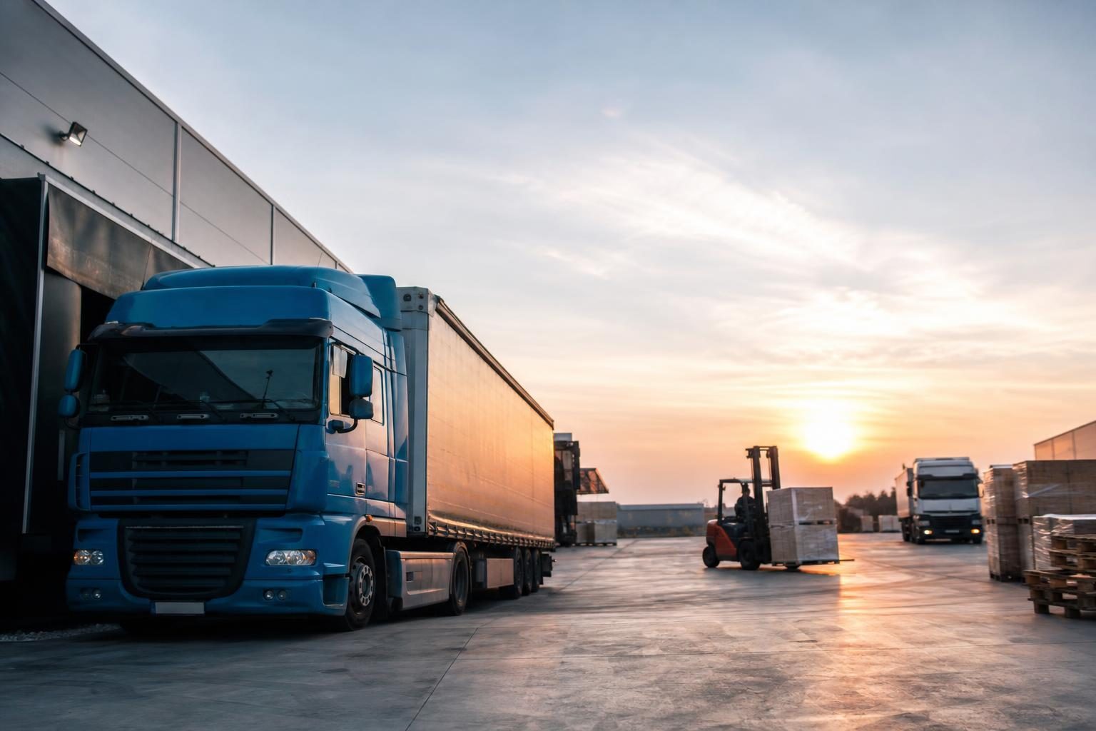 Semi-truck at a commercial worksite, illustrating transportation equipment financing cost