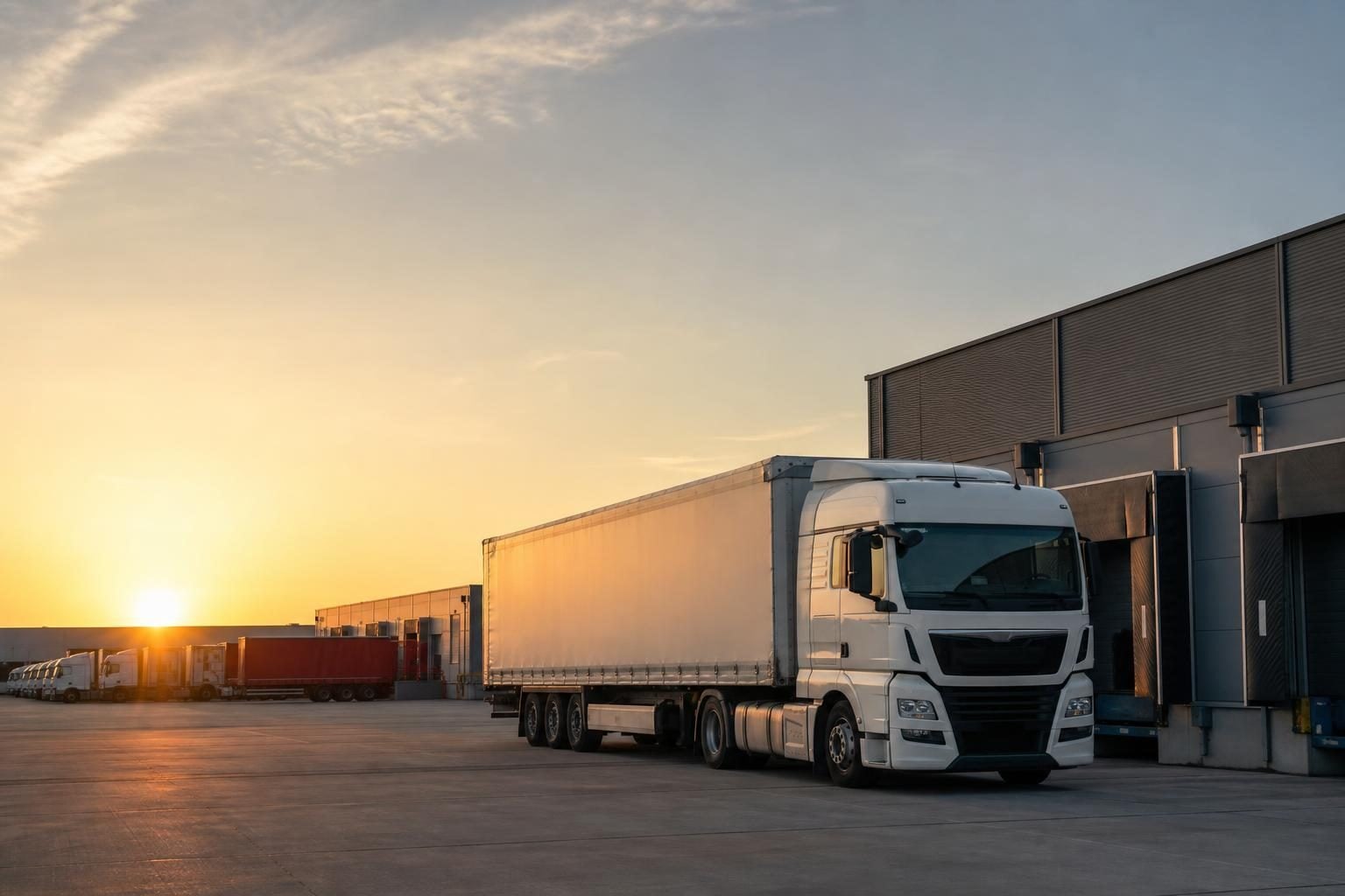 Semi-truck at a commercial worksite, illustrating transportation equipment financing with no down payment